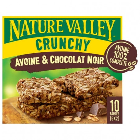NATURE VALLEY - Barres Céréales Crunchy Avoine et Chocolat Noir - boîte de 5 sachets de 2 barres - 210 g Sonico.fr