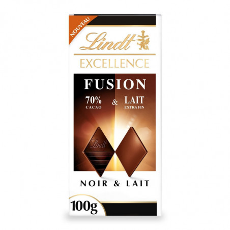 LINDT - Excellence Fusion Noir 70% Cacao et Lait Extra Fin - tablette de 100 g Sonico.fr
