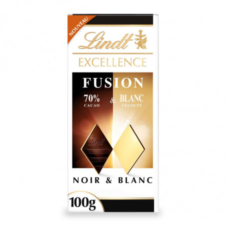 LINDT - Excellence Fusion Noir 70% Cacao et Blanc Velouté  - tablette de 100 g Sonico.fr