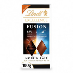 LINDT - Excellence Fusion Fleur de Sel Noir 85% Cacao et Lait Extra Fin - tablette de 100 g Sonico.fr