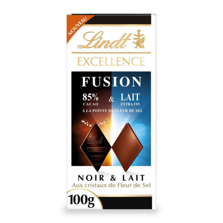 LINDT - Excellence Fusion Fleur de Sel Noir 85% Cacao et Lait Extra Fin - tablette de 100 g Sonico.fr