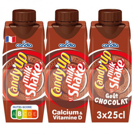 CANDY UP - Milkshake Goût Chocolat Boisson Lactée - pack de 3 briques de 25 cl Sonico.fr
