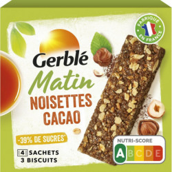 GERBLE - Matin Noisettes Cacao Biscuit Petit dejeuner - boîte de 120 g Sonico.fr