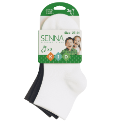 SENNA – Emballage officiel, lot de 3 chaussettes courtes enfant garçon coton, taille 27-31, coloris unis assortis