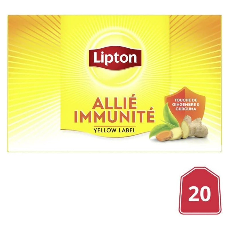 LIPTON - Thé Noir Yellow Label Immunité À La Vitamine C - paquet de 20 sachets Sonico.fr