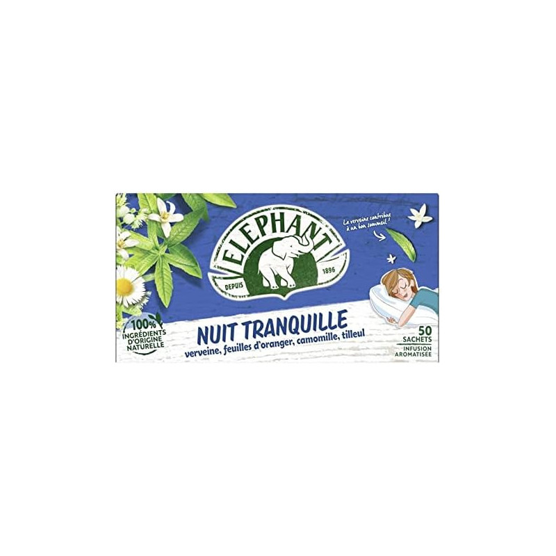 ELEPHANT - Nuit Tranquille Infusion verveine tilleul camomille - boite de 50 sachets - 76 g Sonico.fr