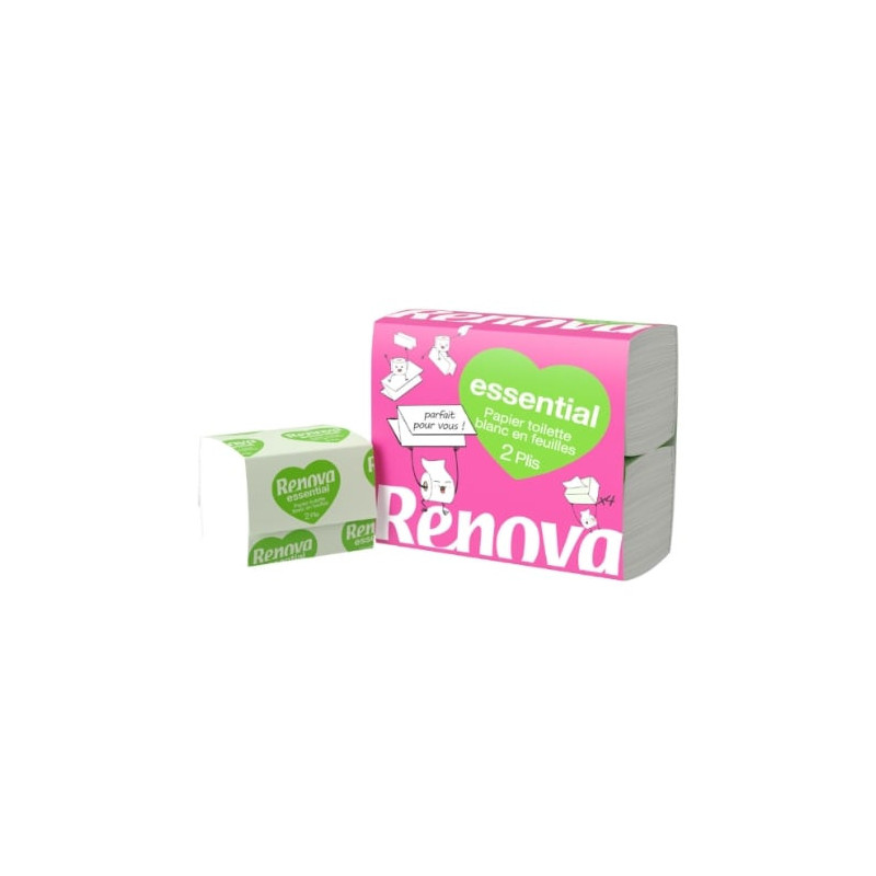 RENOVA - Papier hygiénique plat 2 plis - Feuille à feuille x4 Blanc Sonico.fr