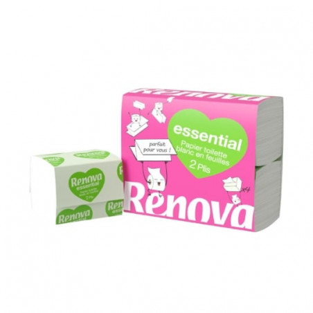 RENOVA - Papier hygiénique plat 2 plis - Feuille à feuille x4 Blanc Sonico.fr