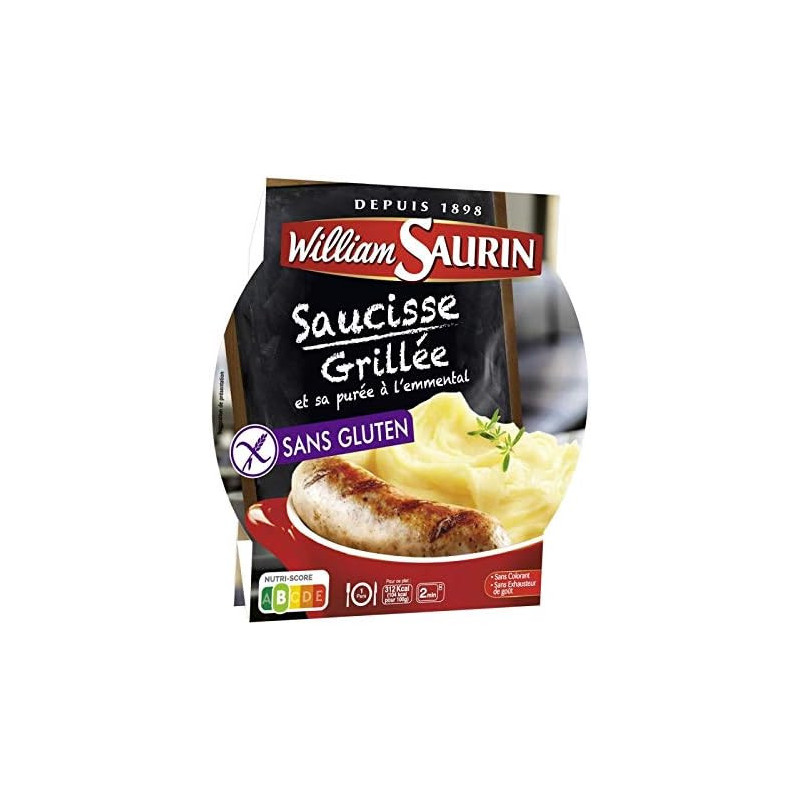 WILLIAM SAURIN - Assiette Micro-Ondable Saucisse Grillée Purée - 300 g Sonico.fr