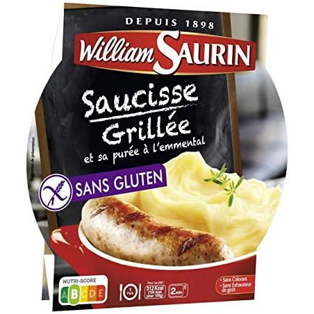 WILLIAM SAURIN - Assiette Micro-Ondable Saucisse Grillée Purée - 300 g Sonico.fr