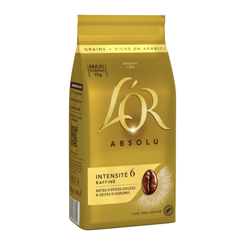 L'OR - Absolu Café Grains grand cru Arabica - paquet de 1 kg Sonico.fr
