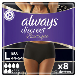 ALWAYS - Discreet Culottes Noires Plus Taille L Fuites Urinaires - paquet de 8 Culottes Sonico.fr