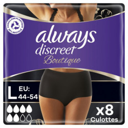 ALWAYS - Discreet Culottes Noires Plus Taille L Fuites Urinaires - paquet de 8 Culottes Sonico.fr