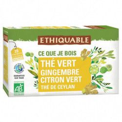 ETHIQUABLE - Thé vert bio de ceylan Gingembre Citron Vert - boite de 20 Sachets Sonico.fr