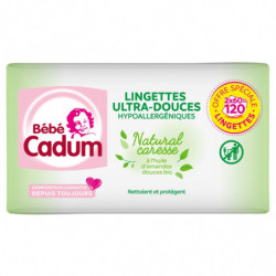 BEBE CADUM - Lingettes Natural Caresse bio 100% coton - 120 lingettes Sonico.fr