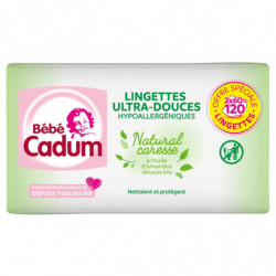 BEBE CADUM - Lingettes Natural Caresse bio 100% coton - 120 lingettes Sonico.fr
