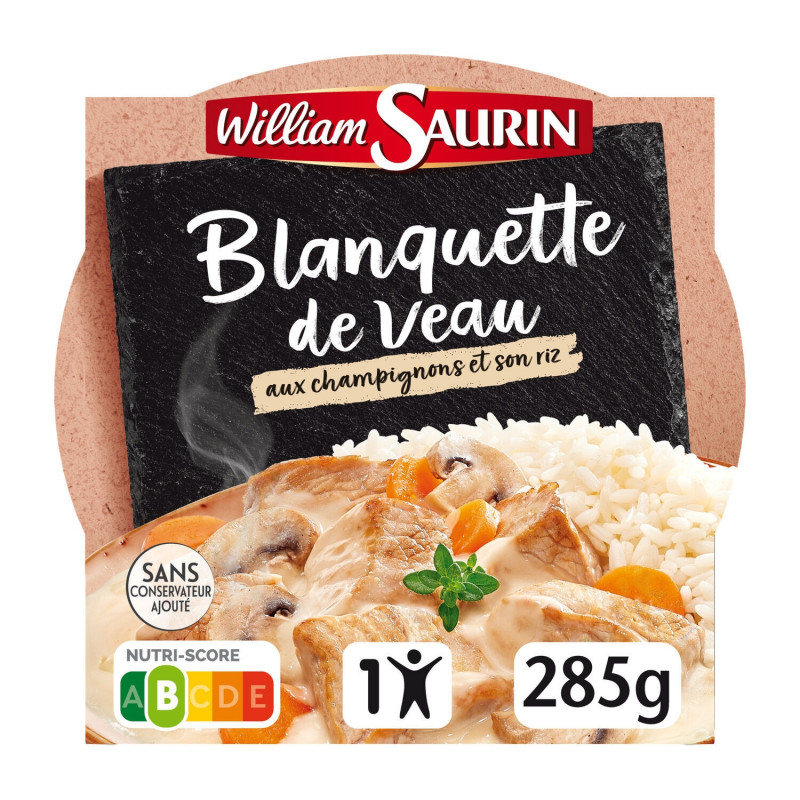 WILLIAM SAURIN - Blanquette De Veau Champignons Riz Micro-Ondable - assiette de 285 g Sonico.fr