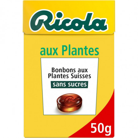 RICOLA - Aux Plantes - Bonbons Suisse aux Plantes Sans Sucres - Boite de 50 g Sonico.fr