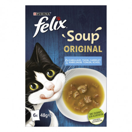FELIX - Original Soup Cabillaud Thon Soupe pour chat - paquet de 6 sachets de 48 g Sonico.fr