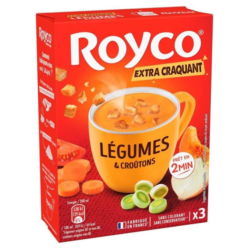 ROYCO - Soupe Minute Soup Légumes  Et Croûtons déshydratée - boite de 60 g Sonico.fr