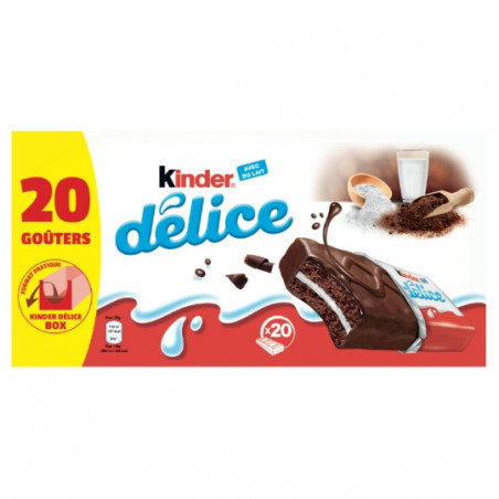 KINDER - Délice Petit gâteau enrobé au cacao et fourré au lait -  paquet de 20 - 780 g  Sonico.fr