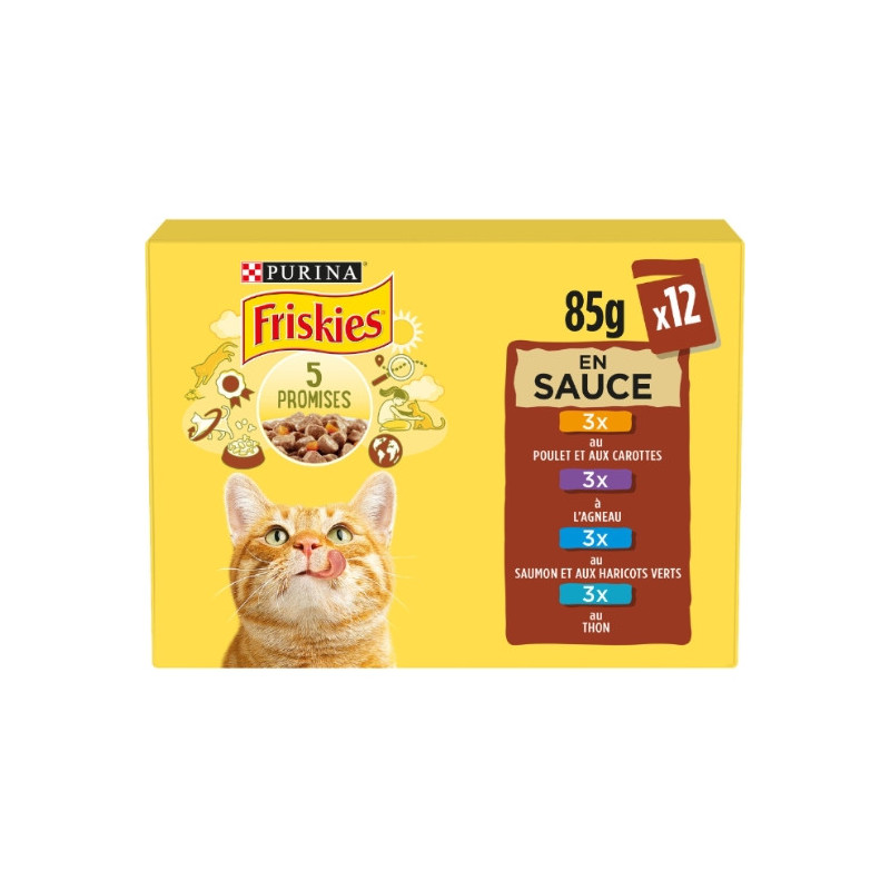 FRISKIES - Pâté pour chat viandes et aux poissons en sauce - Boite de 12 sachets de 85g Sonico.fr