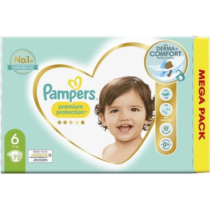 PAMPERS - Premium Protection Couches Pampers taille 6 (13kg+) - 72 couches  Sonico.fr