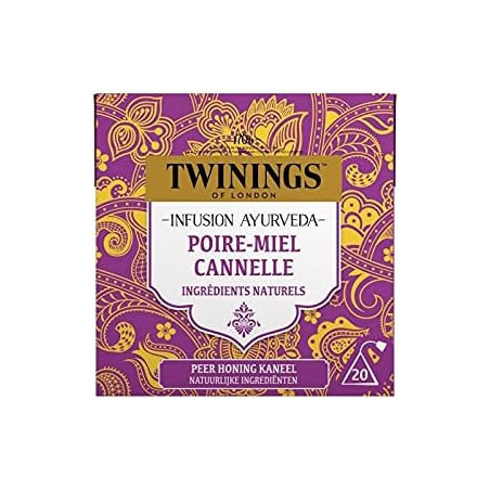 TWININGS - Infusion Ayurveda Poire Miel Cannelle - boite de 20 sachets  Sonico.fr