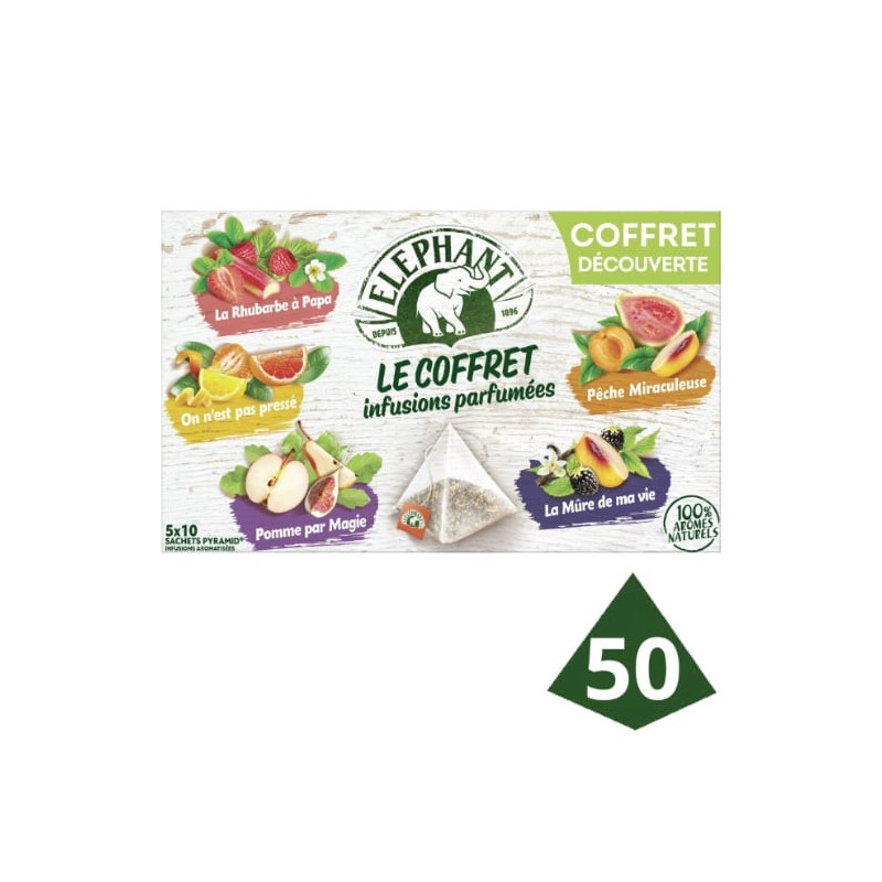ELEPHANT - Coffret infusions parfumées - boite de 50 Sachets - 94 g Sonico.fr