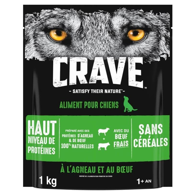 CRAVE - Croquettes À L'Agneau et Boeuf pour Chien - sac de 1 kg Sonico.fr