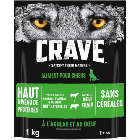 CRAVE - Croquettes À L'Agneau et Boeuf pour Chien - sac de 1 kg Sonico.fr