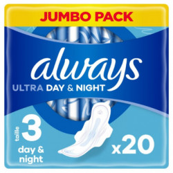 ALWAYS -Ultra Day and Night Avec Ailettes Taille 3 - paquet de 20 serviettes hygiéniques Sonico.fr