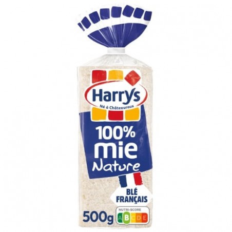 HARRYS - Pain de mie 100% mie nature sans croûte - paquet de 20 tranches - 500 g Sonico.fr
