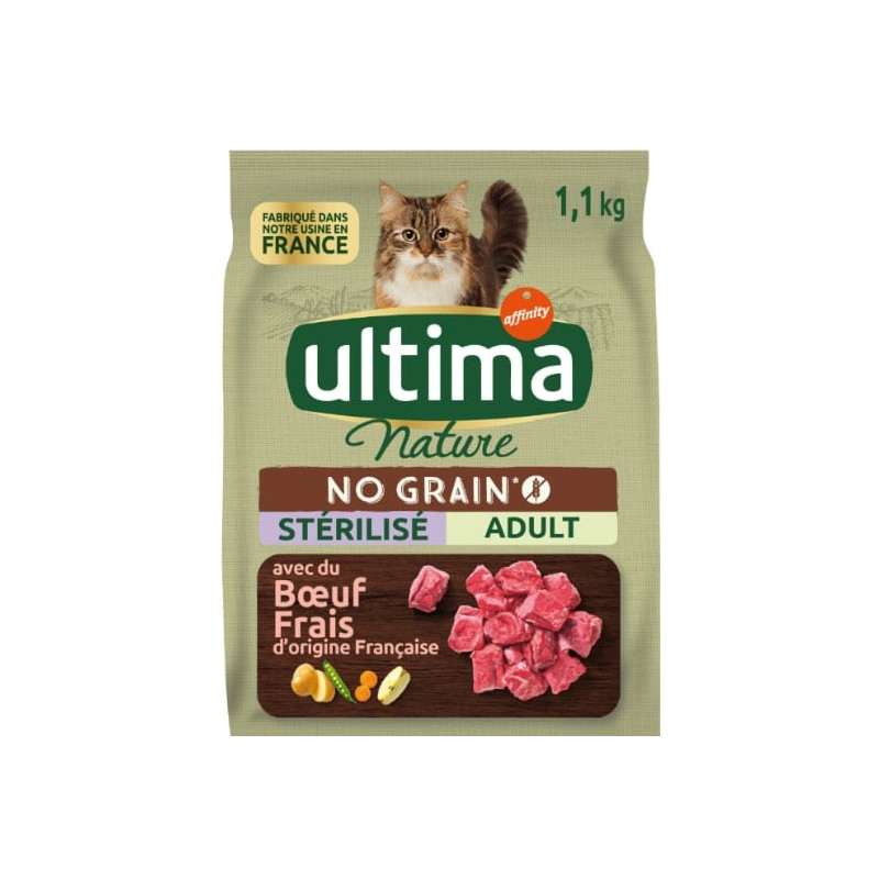 ULTIMA - Croquettes No Grain Chat Sterilisé Adult Buf Sans Céréales - sac de 1,1 kg Sonico.fr