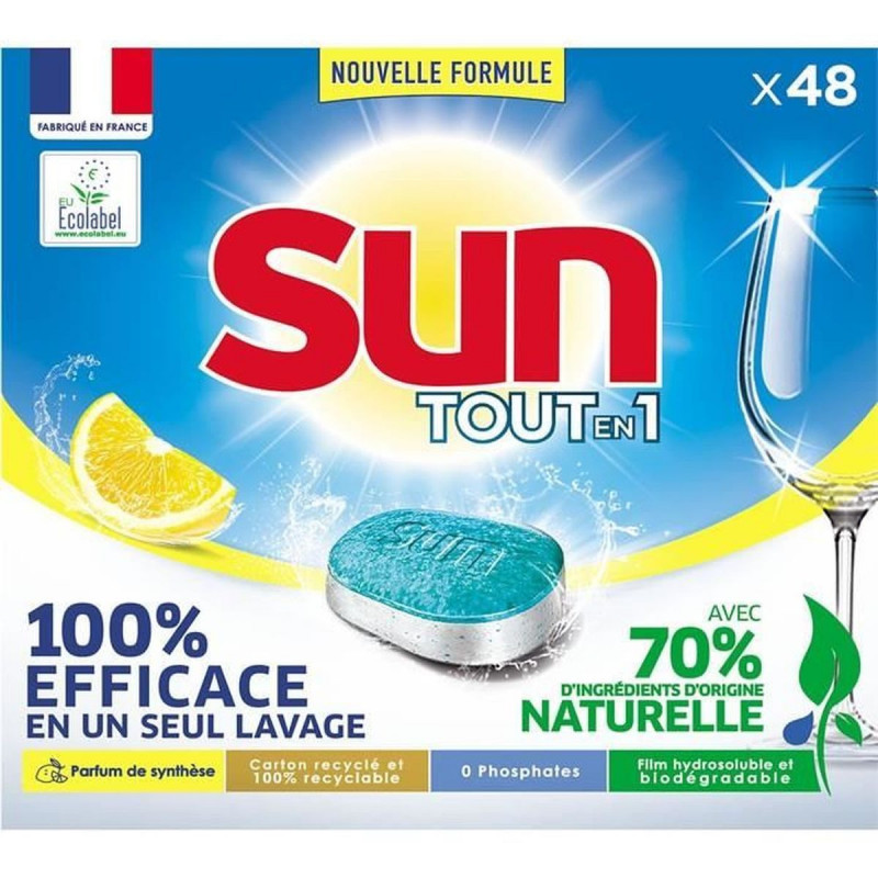 SUN - Tout en 1 - 48 Tablettes lave-vaisselle au citron Sonico.fr