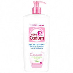 BEBE CADUM - Gel Nettoyant Corps et Cheveux sans savon à l'huile d'amande douce bio - pompe de 750 ml Sonico.fr