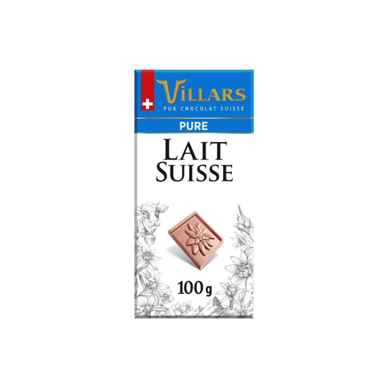 VILLARS - Tablette Dégustation Chocolat Au Lait Suisse - tablette de 100 g Sonico.fr