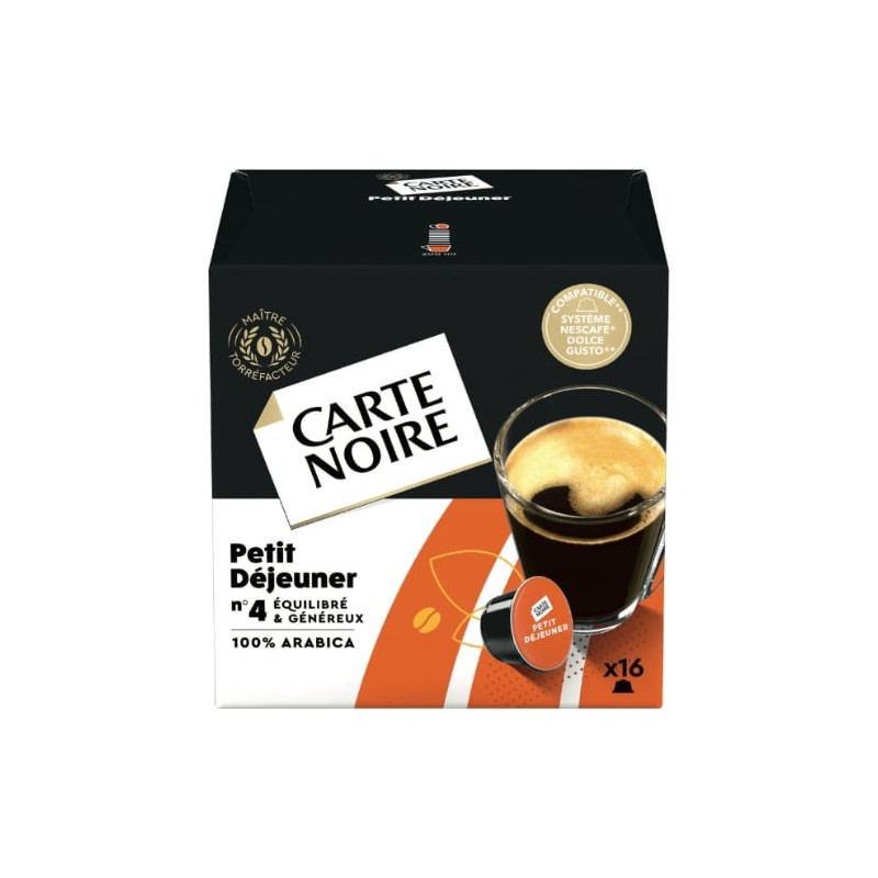 CARTE NOIRE - Petit Déjeuner N°4 Café Compatibles Dolce Gusto - boite de 16 capsules - 128 g Sonico.fr
