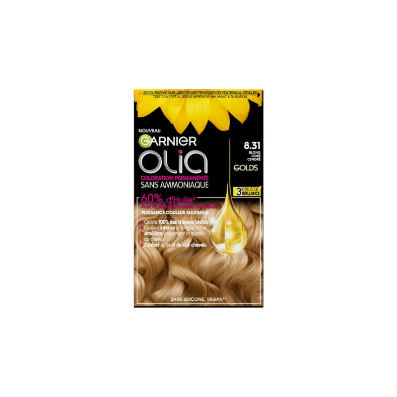 OLIA - Coloration Cheveux Permanente Sans Amoniaque 8.31 Blond Doré Cendré Sonico.fr
