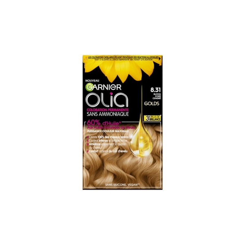 OLIA - Coloration Cheveux Permanente Sans Amoniaque 8.31 Blond Doré Cendré Sonico.fr