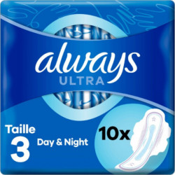 ALWAYS - Ultra Day and Night Avec Ailettes Taille 3 - paquet de 10 serviettes hygiéniques Sonico.fr
