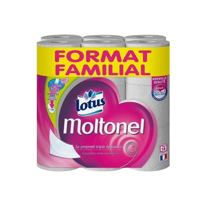 MOLTONEL - Papier toilette 3 épaisseurs Rose - 18 rouleaux Sonico.fr