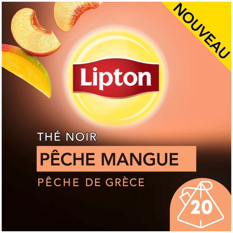 LIPTON - Pêche Mangue Thé Noir - 20 sachets Pyramides Sonico.fr
