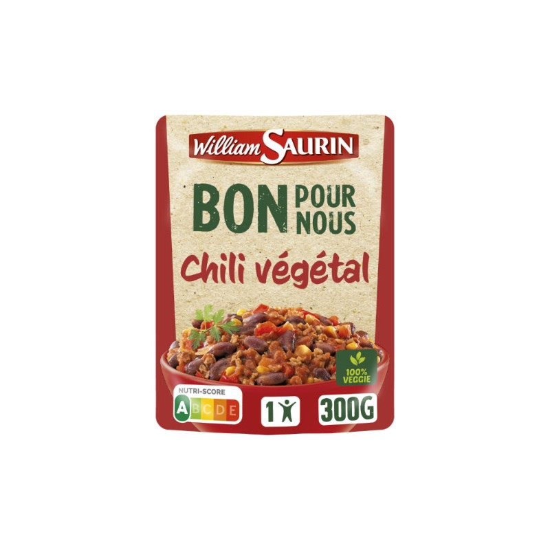 WILLIAM SAURIN - Bons Pour Nous Chili Végétal Plat cuisiné - sachet de 300 g Sonico.fr