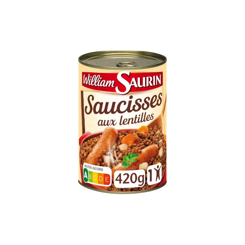 WILLIAM SAURIN - Saucisses Lentilles Plat cuisiné - boite de 420 g Sonico.fr