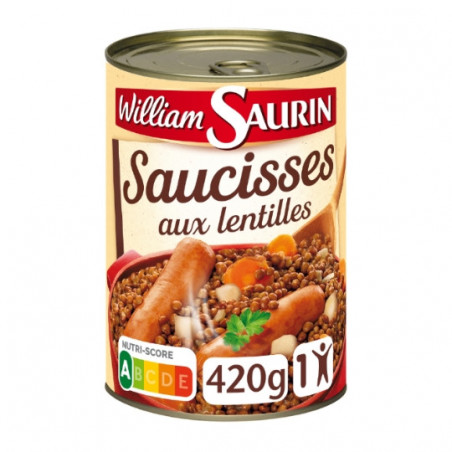 WILLIAM SAURIN - Saucisses Lentilles Plat cuisiné - boite de 420 g Sonico.fr