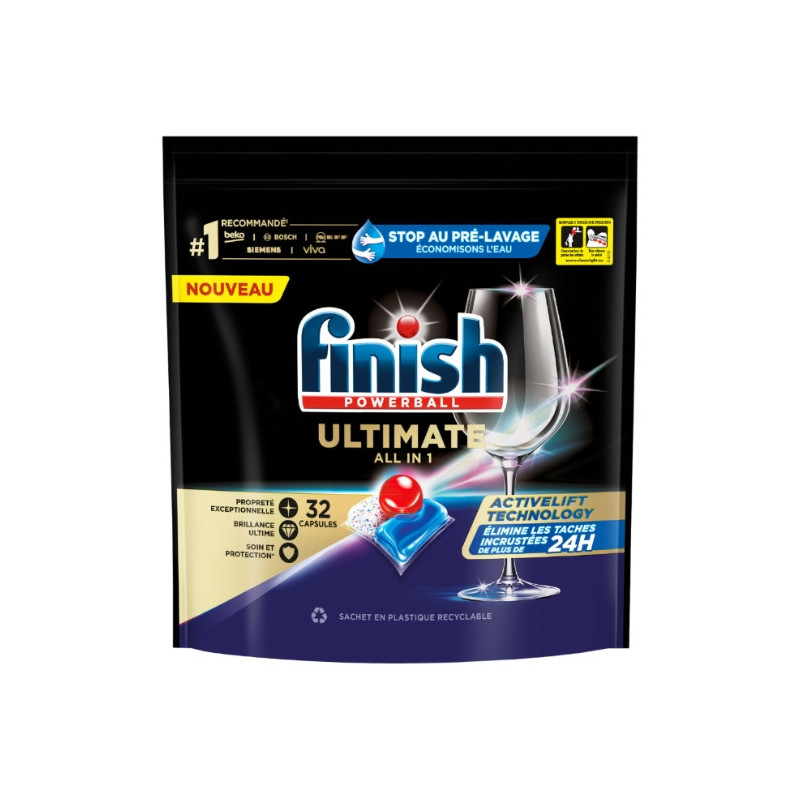 FINISH - Powerball Quantum Ultimate - Tablettes lave vaisselle - 32 tablettes Sonico.fr