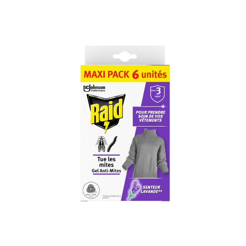 RAID - gel anti-mites senteur lavande - paquet de 6 unités Sonico.fr