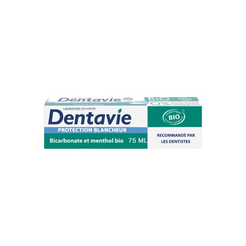 DENTAVIE - Dentifrice Soin Blancheur Bicarbonate Cristaux de Menthol Bio - tube de 75 ml Sonico.fr