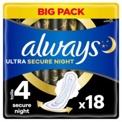 ALWAYS - Ultra Secure Night Taille 4 - Paquet de 18 serviettes hygiéniques Sonico.fr